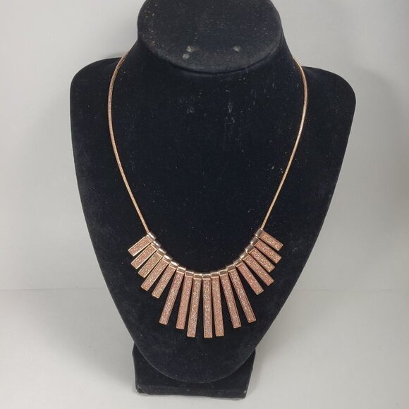 Rose Gold Fringe Pendant Necklace – Glitter Textured Statement Fashion Jewelry - Picture 3 of 11